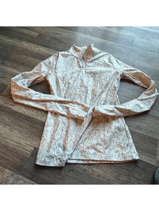 Calla Tops - Calla Quarter Zip Pullover XS White Gray Speckled Fleece Activewear Top